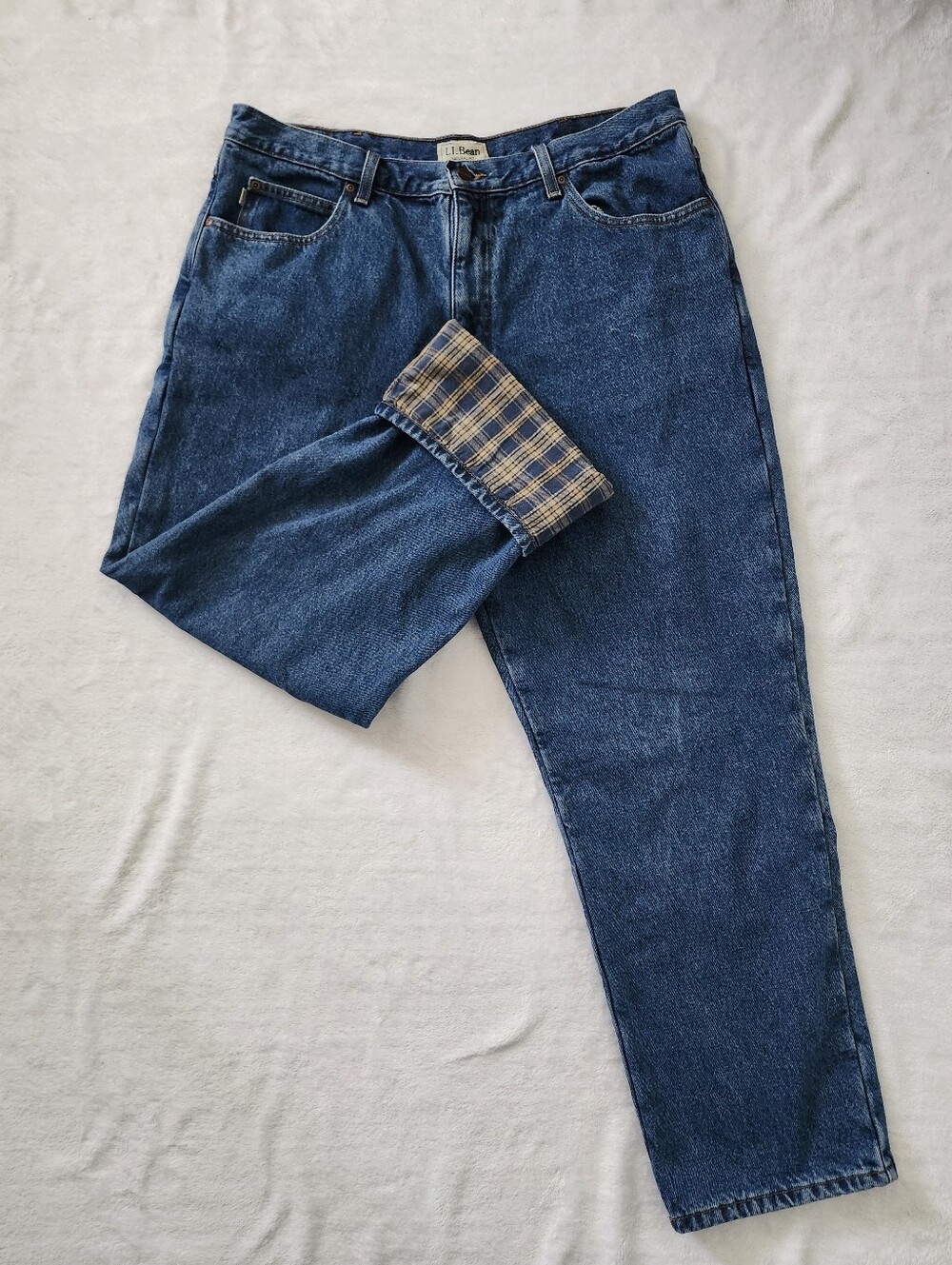 L.L. BEAN Men's Flannel Lined Natural Fit‎ Medium Washed Jeans 38x30 Cozy Layer